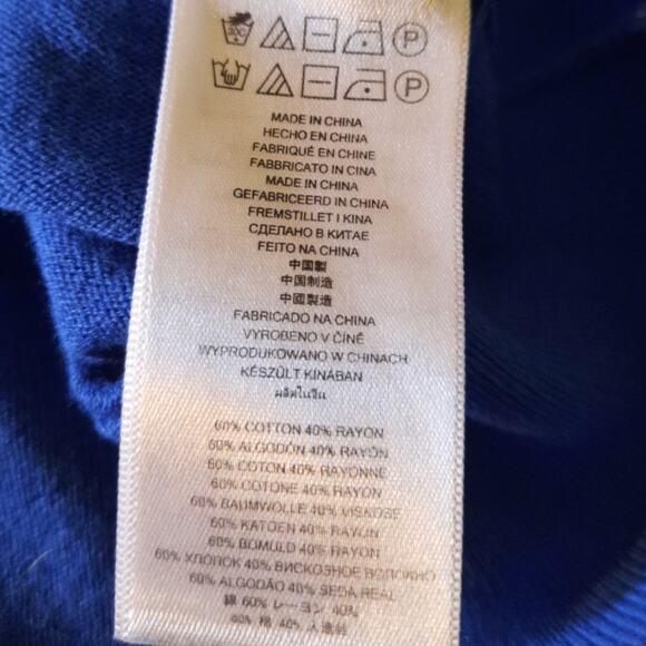 Michael Michael Kors Blue Oversized Sweater Medium Gold Chain Shoulder Logo Knit - Picture 7 of 12